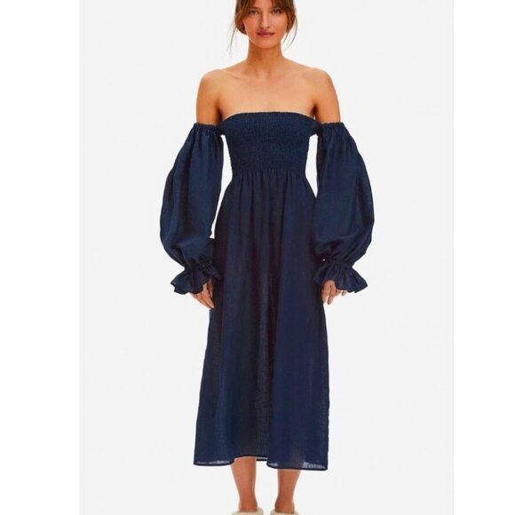 Sleeper Atlanta Linen "Nap" Dress in Navy M - Picture 1 of 6